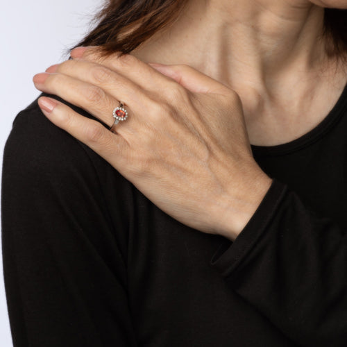 Bague 54 Bague citrine orange et diamants en or blanc 14k, tour de doigt 54 58 Facettes G13476