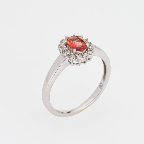 Bague 54 Bague citrine orange et diamants en or blanc 14k, tour de doigt 54 58 Facettes G13476