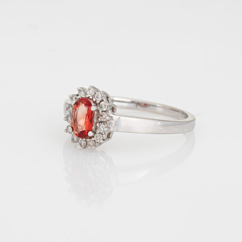 Bague 54 Bague citrine orange et diamants en or blanc 14k, tour de doigt 54 58 Facettes G13476