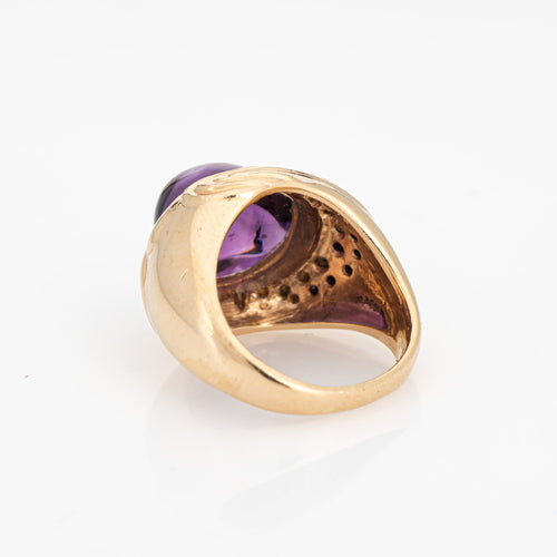 Bague 52 Circle Fine Art - Bague dôme en or jaune 14k améthyste cabochon et diamants 58 Facettes G13513