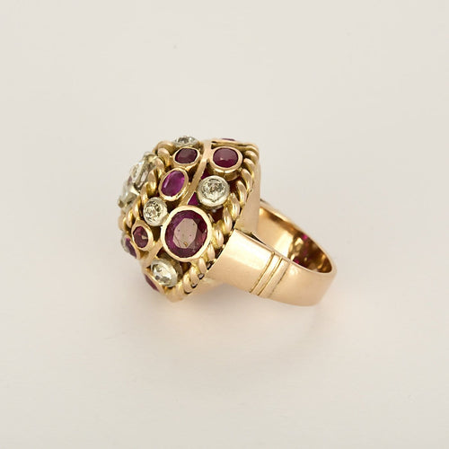 47 Bague dôme en or jaune et or gris, diamant 1 ct et rubis 58 Facettes GoldenL-1