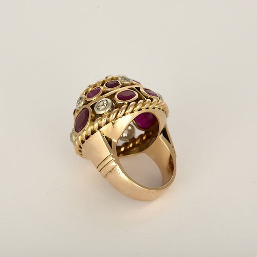 47 Bague dôme en or jaune et or gris, diamant 1 ct et rubis 58 Facettes GoldenL-1