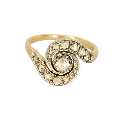 54 Bague Volute en or jaune, or gris et diamants taille rose 58 Facettes GoldenL-2
