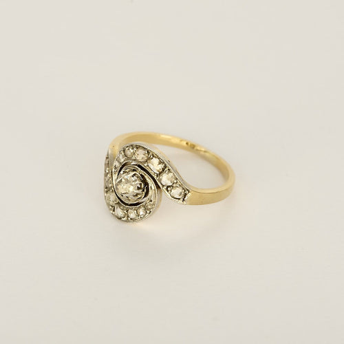 54 Bague Volute en or jaune, or gris et diamants taille rose 58 Facettes GoldenL-2
