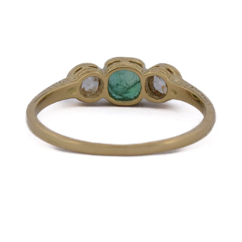 55 Bague vintage en or jaune 18 kt, émeraude et diamants 58 Facettes AN707 P8 (0969)
