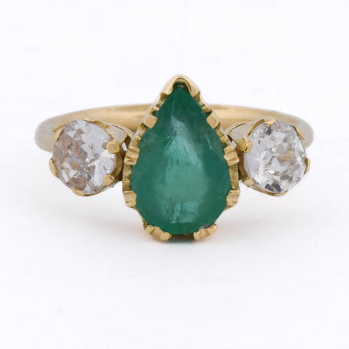 55 Bague vintage en or jaune 18 kt, émeraude et diamants 58 Facettes AN706 (05119)