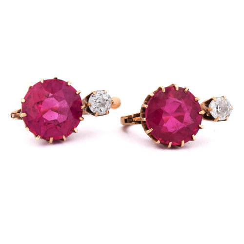 Boucles d'oreilles Boucles d'oreilles en or jaune 18 ct, rubis et diamants 58 Facettes OR253 '(0939)