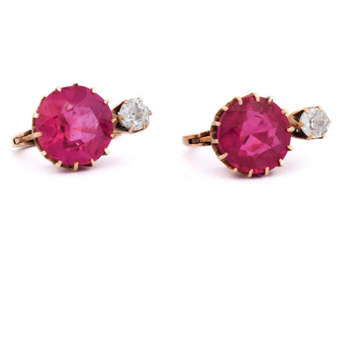 Boucles d'oreilles Boucles d'oreilles en or jaune 18 ct, rubis et diamants 58 Facettes OR253 '(0939)