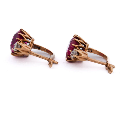 Boucles d'oreilles Boucles d'oreilles en or jaune 18 ct, rubis et diamants 58 Facettes OR253 '(0939)