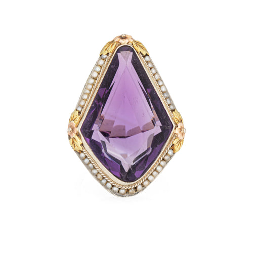 Bague 57 Art déco - Bague améthyste et perles en or blanc 18 carats 58 Facettes G13606