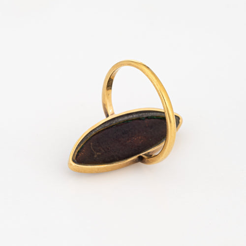 Bague 52 Art déco - Bague navette portrait en émail polychrome, or jaune 18 ct 58 Facettes G12812