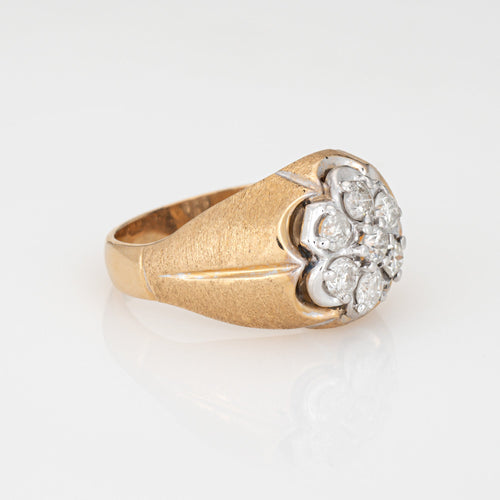Bague 62 Bague vintage années 1970 - Cluster diamants 1 ct en or jaune 14k 58 Facettes G13623