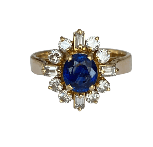 50 Bague en or jaune 18K avec saphir et diamants 58 Facettes ring