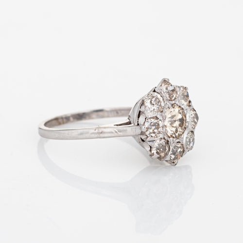 Bague 50 Art déco - Bague cluster halo en or blanc 14 carats et diamants 1,70 ct 58 Facettes G12656