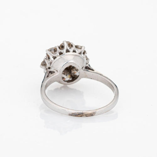 Bague 50 Art déco - Bague cluster halo en or blanc 14 carats et diamants 1,70 ct 58 Facettes G12656