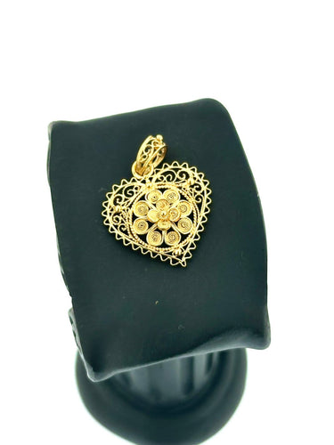 Pendentif traditionnel portugais cœur en or jaune 19 carats 58 Facettes P1831D
