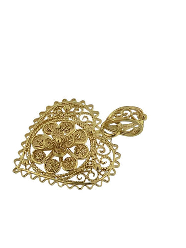 Pendentif traditionnel portugais cœur en or jaune 19 carats 58 Facettes P1831D