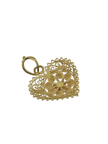 Pendentif traditionnel portugais cœur en or jaune 19 carats 58 Facettes P1831D