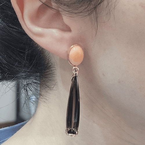 Boucles d'oreilles en or rose, corail, quartz et diamants 58 Facettes TA72