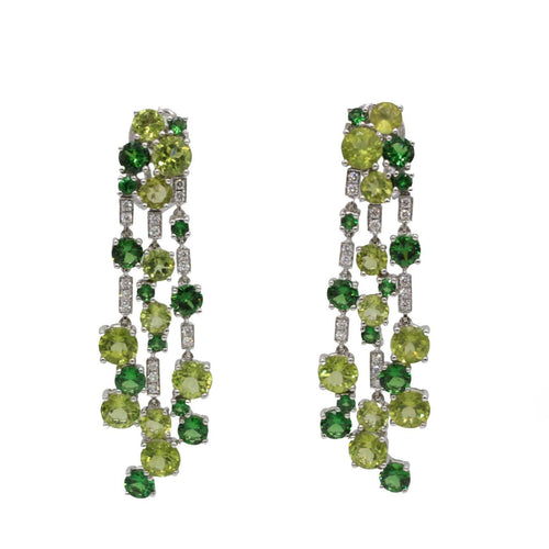 Cascade - Boucles d'oreilles en or blanc, diamants, péridots et tsavorites 58 Facettes 260177R