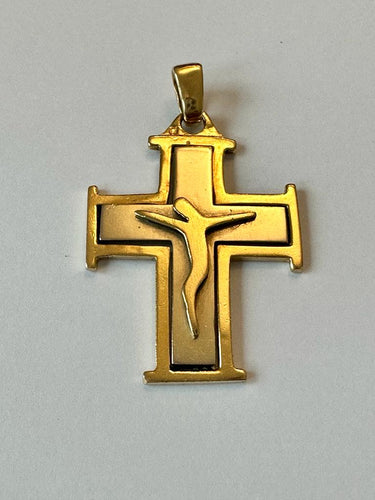 Crucifix portugais ancien en or jaune et blanc 19 carats 58 Facettes P1641D