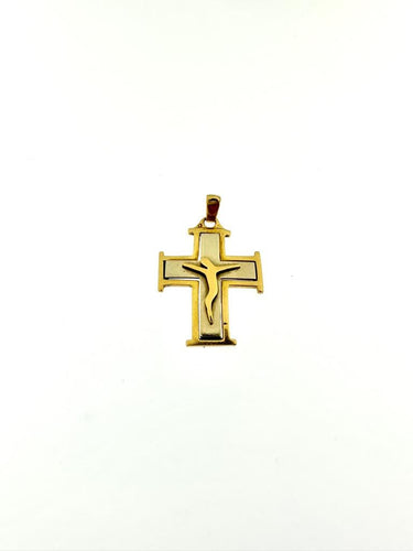 Crucifix portugais ancien en or jaune et blanc 19 carats 58 Facettes P1641D