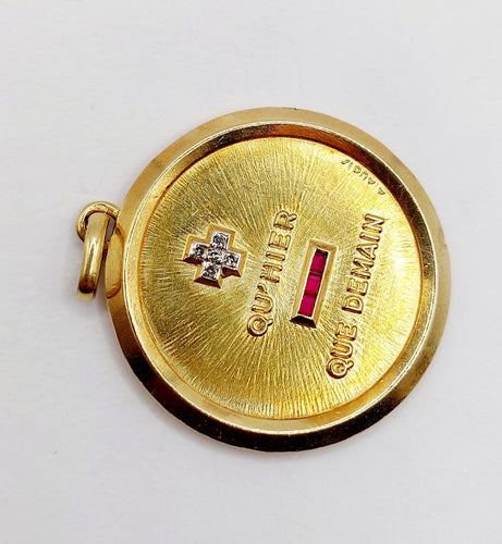 Augis - Pendentif médaille d'amour en or 18k, diamants et rubis 58 Facettes A07584