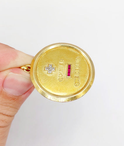 Augis - Pendentif médaille d'amour en or 18k, diamants et rubis 58 Facettes A07584