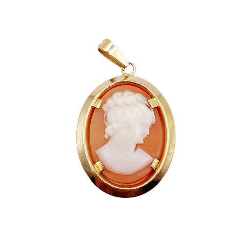 Pendentif vintage en or rose 18k avec camée sur coquillage 58 Facettes A07589