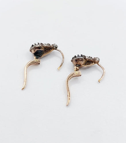 Dormeuses victoriennes - Boucles d'oreilles en or rose, argent et diamants 58 Facettes A07593