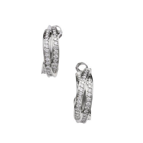 Cartier Trinity - Boucles d'oreilles créoles en or blanc et diamants 58 Facettes 310