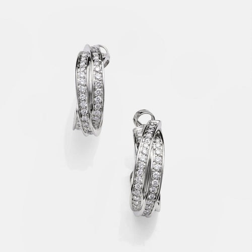 Cartier Trinity - Boucles d'oreilles créoles en or blanc et diamants 58 Facettes 310