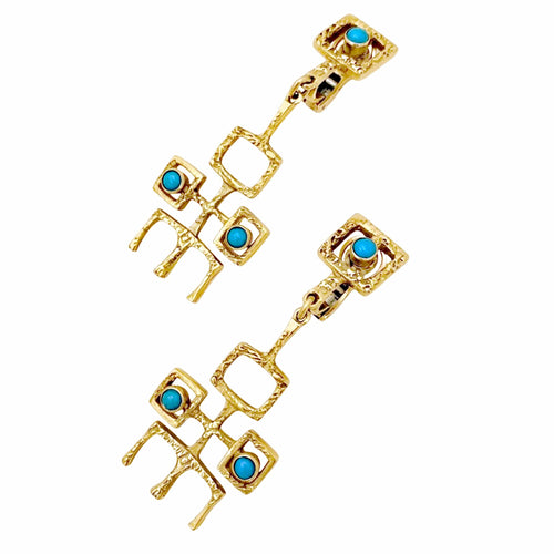 Boucles d'oreilles Boucles d'oreilles vintage en or jaune et turquoises cabochon 58 Facettes 35871