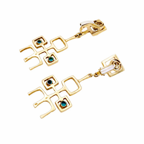 Boucles d'oreilles Boucles d'oreilles vintage en or jaune et turquoises cabochon 58 Facettes 35871