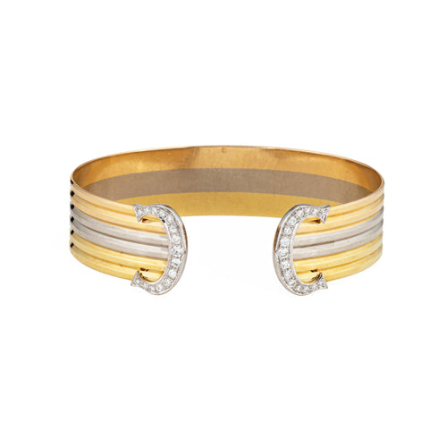 Bracelet Cartier C de Cartier - Bracelet manchette Double C en or tricolore 18k et diamants 58 Facettes G13728
