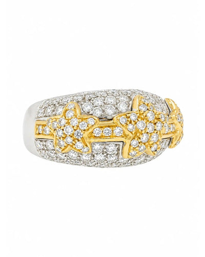 55 Bague motif étoiles en or blanc et jaune 18 kt et diamants 58 Facettes c1246ci