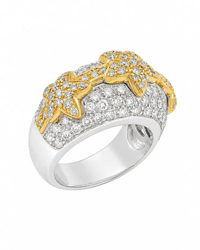 55 Bague motif étoiles en or blanc et jaune 18 kt et diamants 58 Facettes c1246ci