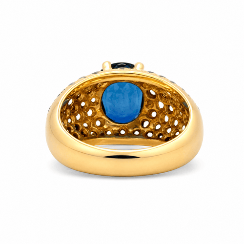 59 Bague en or jaune 18 carats, saphir ovale et diamants 58 Facettes Ss