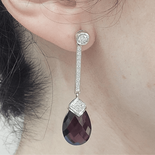 Boucles d'oreilles en or blanc, diamants et grenats rhodolites 58 Facettes PE275