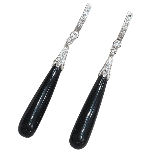 Boucles d'oreilles en or blanc, diamants et onyx 58 Facettes T121