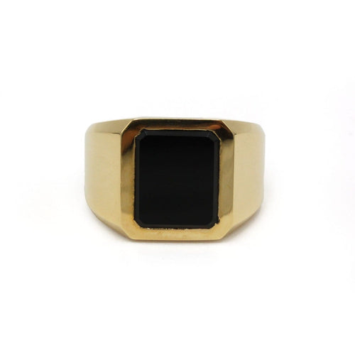 57.5 Bague chevalière en or jaune et onyx 58 Facettes 260179R