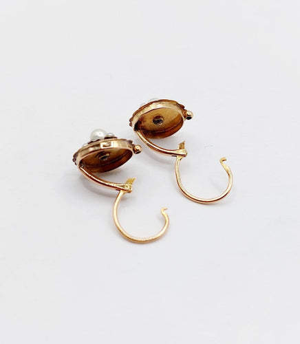 Dormeuses marguerite antiques en or rose 18k, argent et perles 58 Facettes A07601