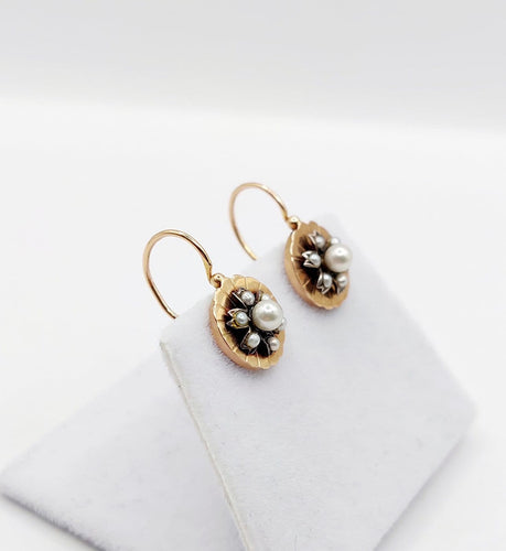 Dormeuses marguerite antiques en or rose 18k, argent et perles 58 Facettes A07601