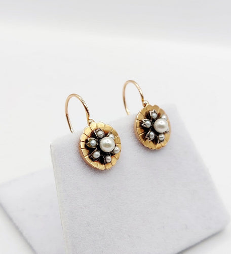 Dormeuses marguerite antiques en or rose 18k, argent et perles 58 Facettes A07601