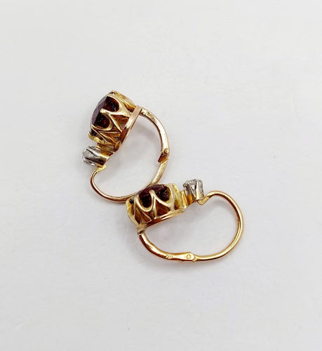 Dormeuses antiques - Boucles d'oreilles en or 18k, grenats et diamants 58 Facettes A07602