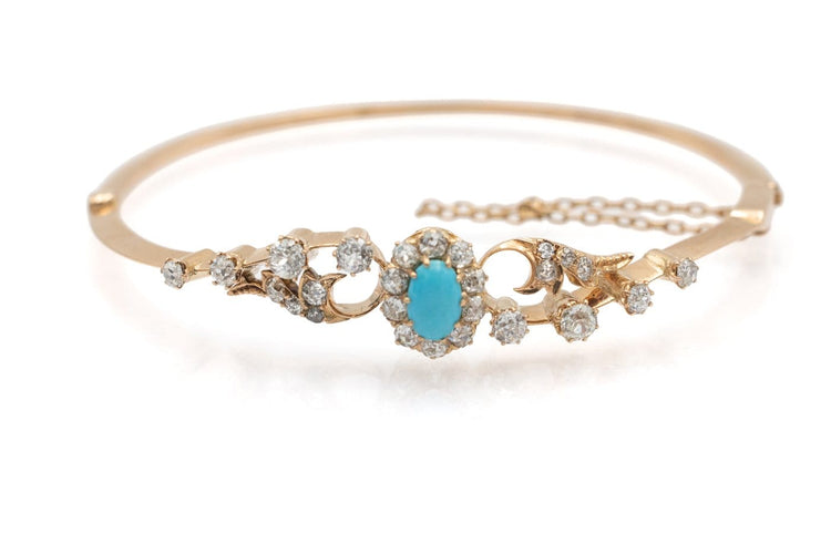 Bracelet ancien - Or 14 carats, diamants et turquoise 58 Facettes 13495