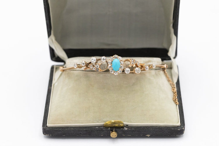 Bracelet ancien - Or 14 carats, diamants et turquoise 58 Facettes 13495