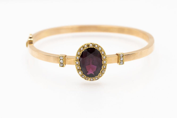 Bracelet ancien en or 14 carats, grenat et perles 58 Facettes 13491