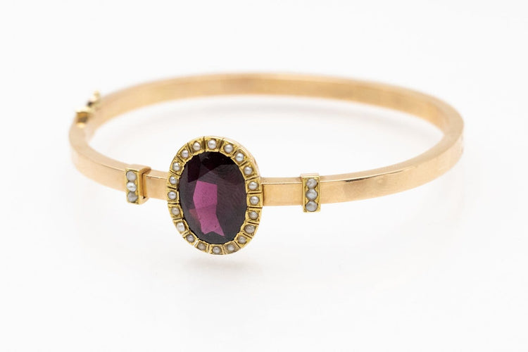 Bracelet ancien en or 14 carats, grenat et perles 58 Facettes 13491