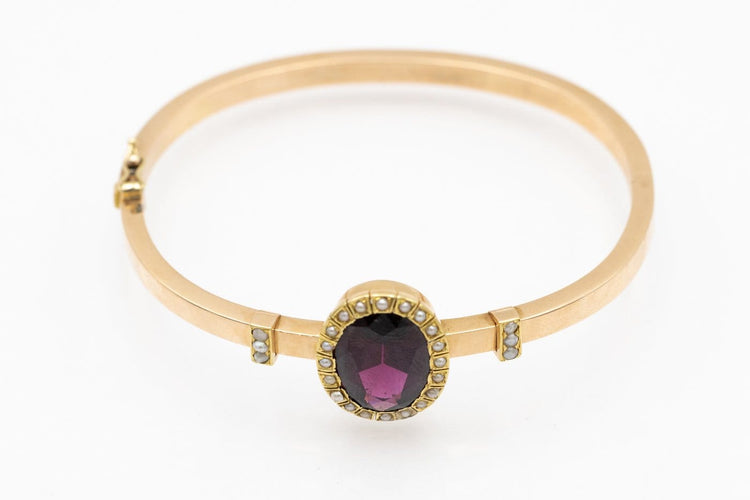 Bracelet ancien en or 14 carats, grenat et perles 58 Facettes 13491
